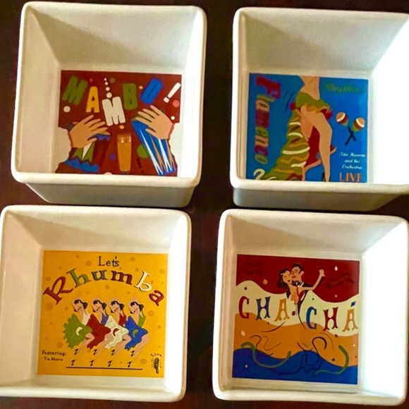 Vintage Set of 4 Latin dances Pottery Bran serving dishes Latin dances graphics. - Picture 4 of 13